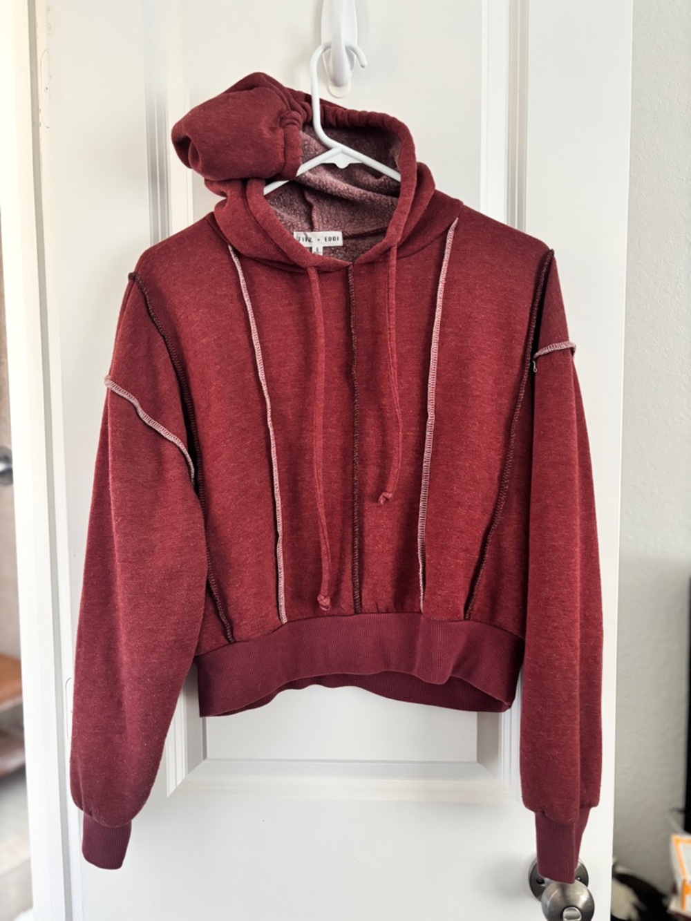 Unknown Brand Women's Cropped Hooded Sweatshirt - Burgundy